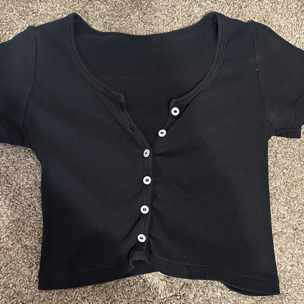Brandy Melville Black Button-Up Crop Top